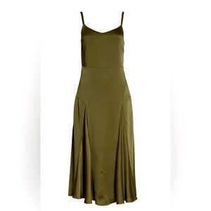 Vince Women's Paneled V-Neck Midi Slip Dress Olive Green 8
